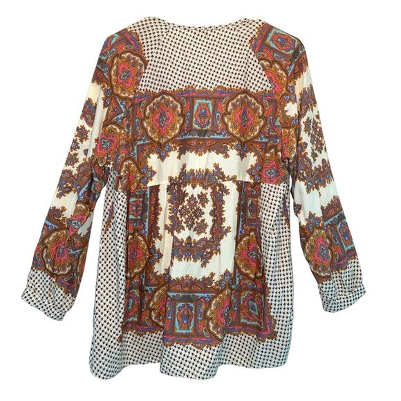 Umgee Paisley Boho Long Sleeve Tie Neck Tunic Dress size Small - Picture 2 of 7